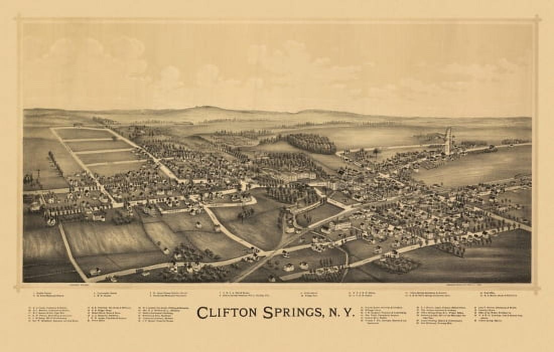 Old Map of Clifton Springs New York 1892 Ontario County Canvas Art - (24 x 36)