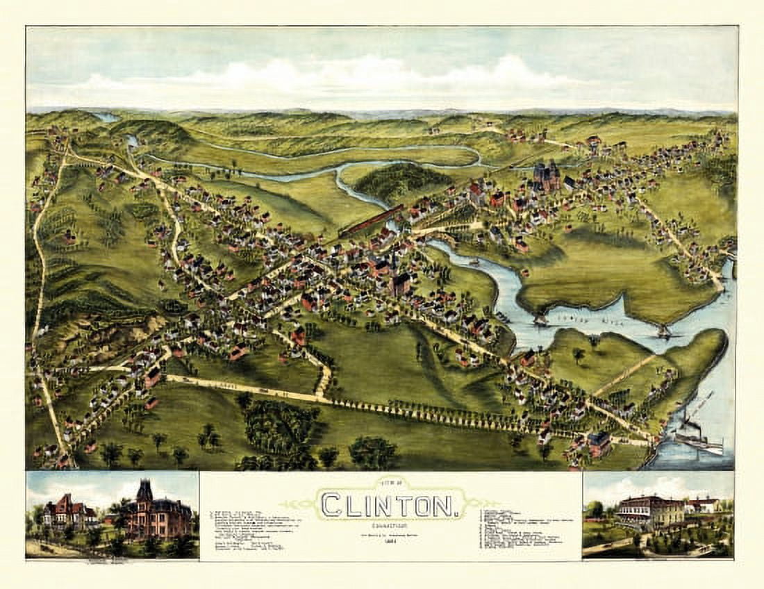 Old Map of Clinton Connecticut 1881 Middlesex County Canvas Art - (18 x 24)