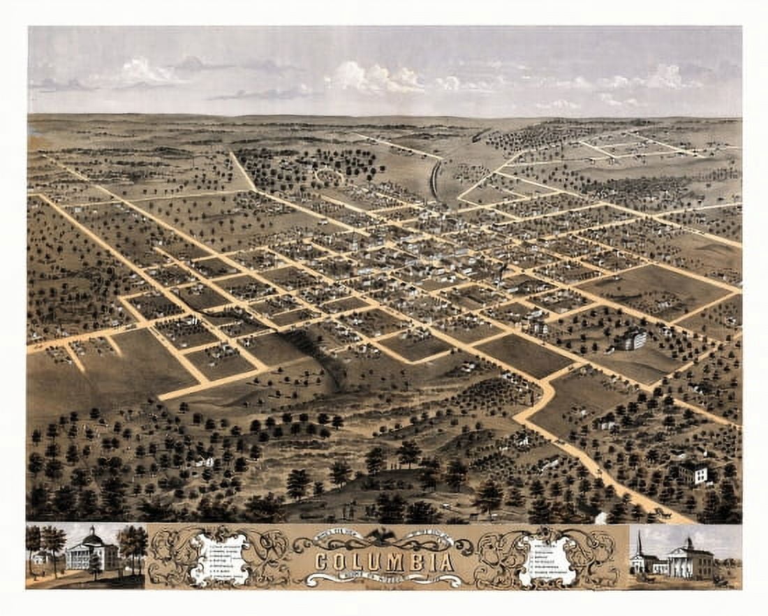 Old Map of Columbia Missouri 1869 Boone County Canvas Art - (18 x 24)