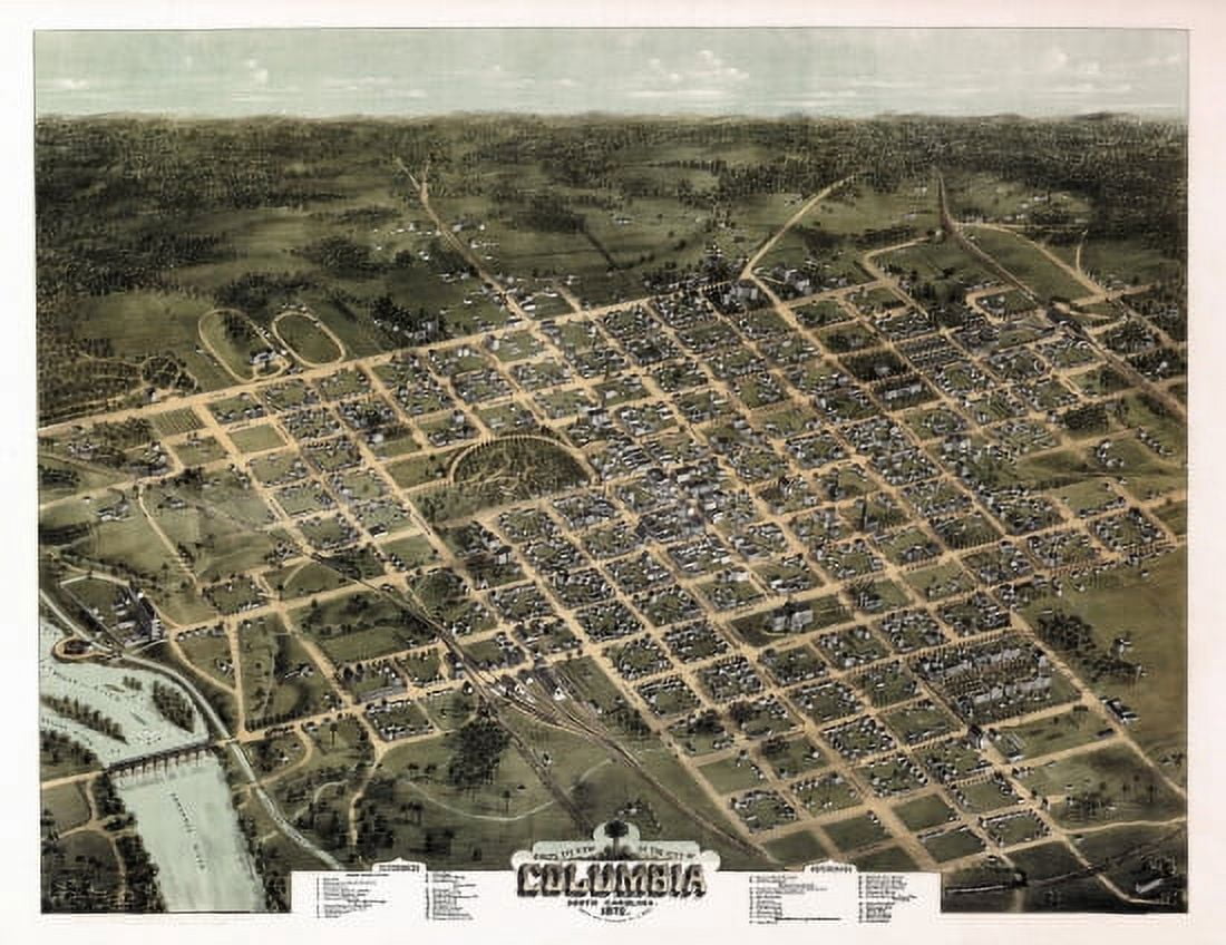 Old Map of Columbia South Carolina 1872 Richland County Canvas Art - (18 x 24)