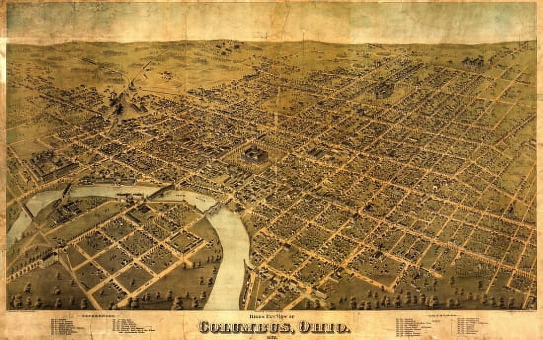 Old Map of Columbus Ohio 1872 Fairfield County Canvas Art - (24 x 36)