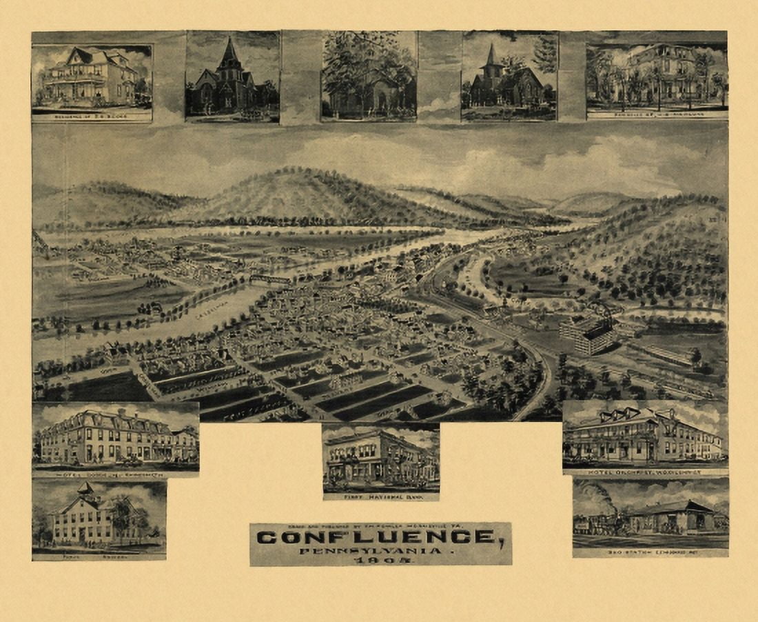 Old Map of Confluence Pennsylvania 1905 Somerset County Canvas Art - (36 x 54)
