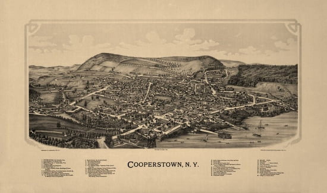 Old Map of Cooperstown New York 1890 Otsego County Canvas Art - (36 x 54)