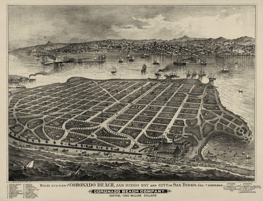 Old Map of Coronado Beach California 1881 San Diego County Canvas Art -  (24 x 36)