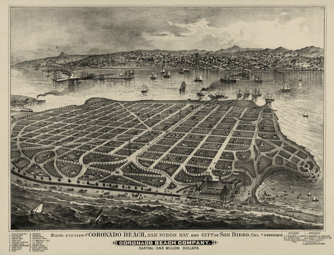 Old Map of Coronado Beach California 1881 San Diego County Canvas Art - (36 x 54)