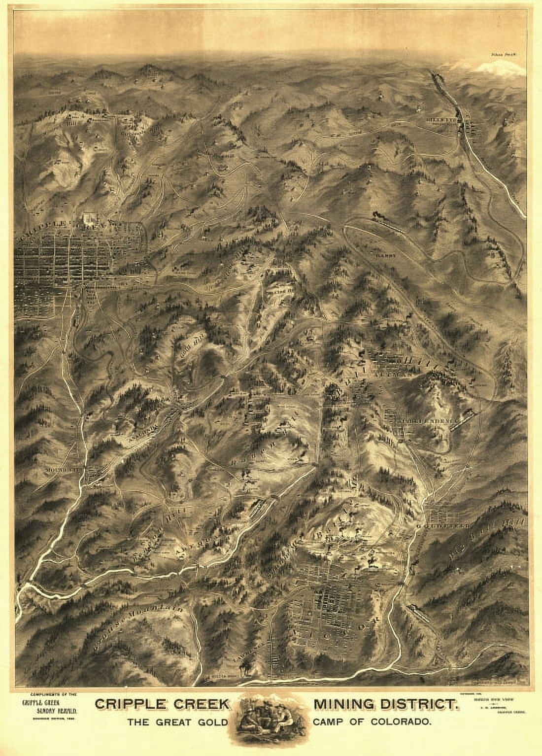 Old Map of Cripple Creek Colorado 1895 Teller County Canvas Art - (24 x 36)