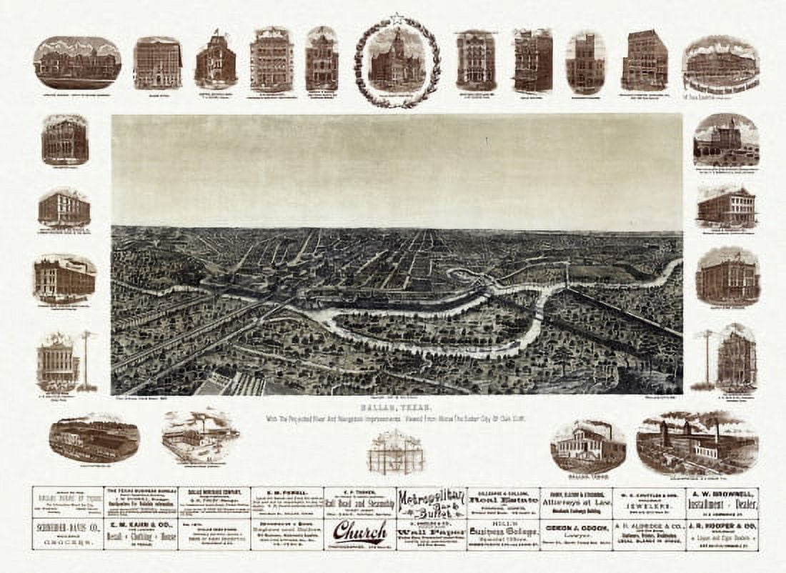 Old Map of Dallas Texas 1892 Collin County Canvas Art - (18 x 24)