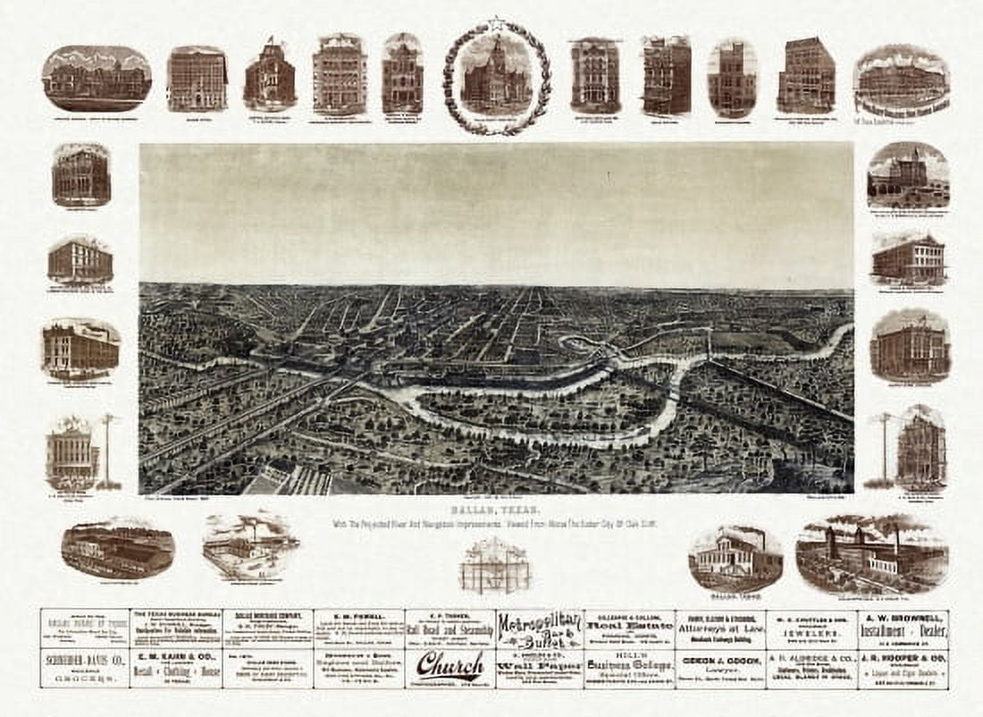Old Map of Dallas Texas 1892 Collin County Canvas Art - (24 x 36)