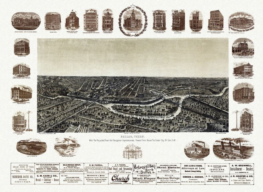 Old Map of Dallas Texas 1892 Collin County Canvas Art - (36 x 54)