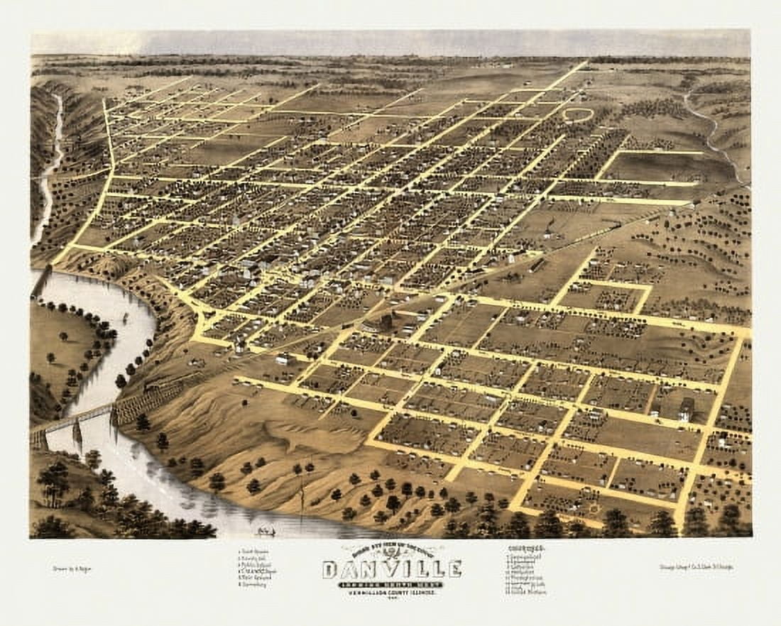 Old Map of Danville Illinois 1869 Vermillion County Canvas Art - (24 x 36)