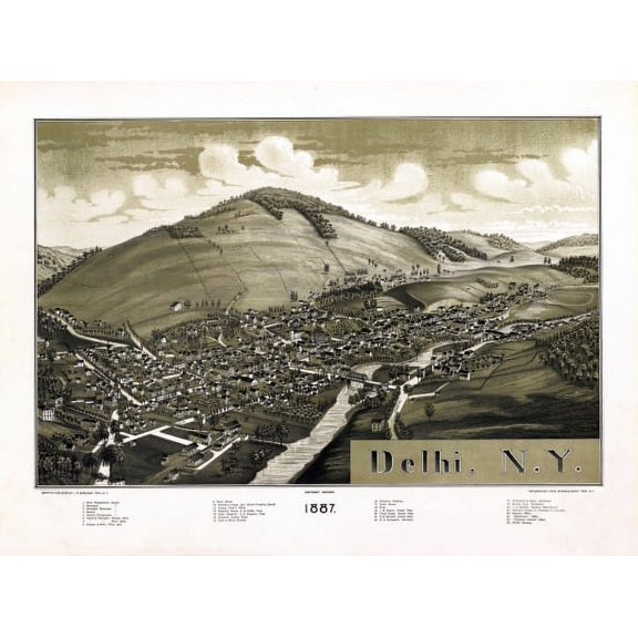 Old Map of Delhi New York 1887 Delaware County Canvas Art - (18 x 24)