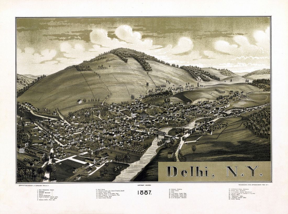 Old Map of Delhi New York 1887 Delaware County Canvas Art -  (36 x 54)