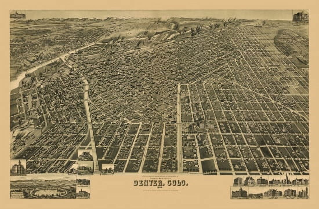 Old Map of Denver Colorado 1889 Denver City County Canvas Art - (24 x 36)