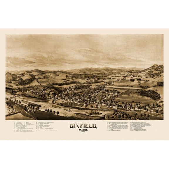 Old Map of Dixfield Maine 1896 Oxford County Canvas Art - (18 x 24)