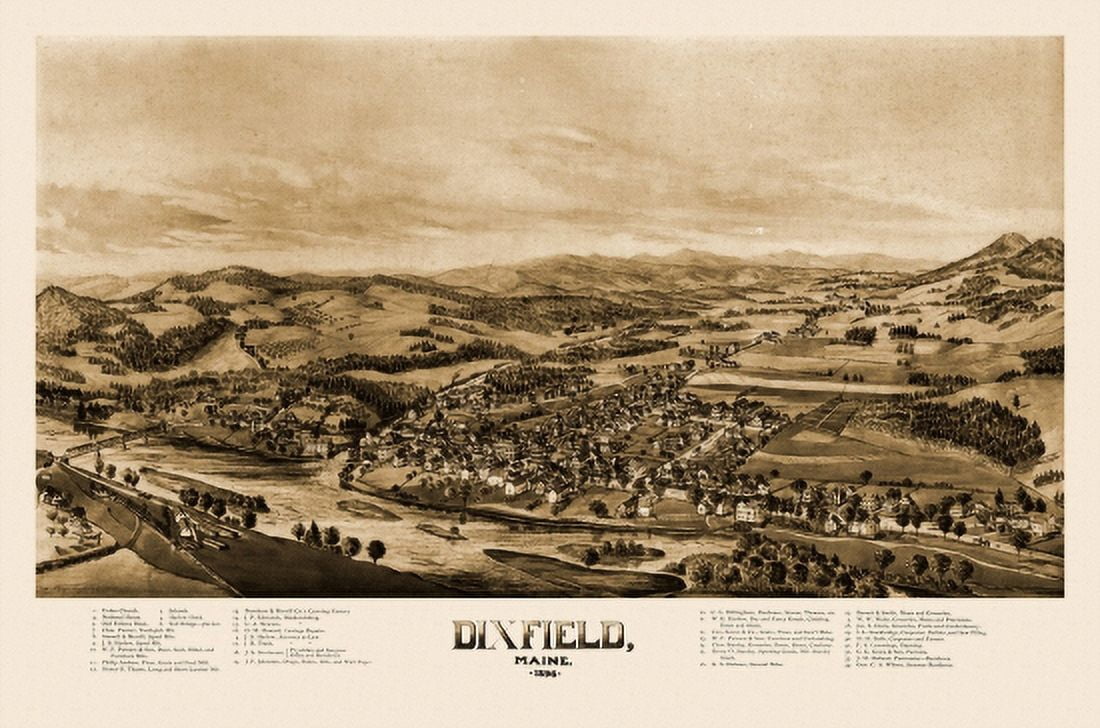 Old Map of Dixfield Maine 1896 Oxford County Canvas Art - (36 x 54)