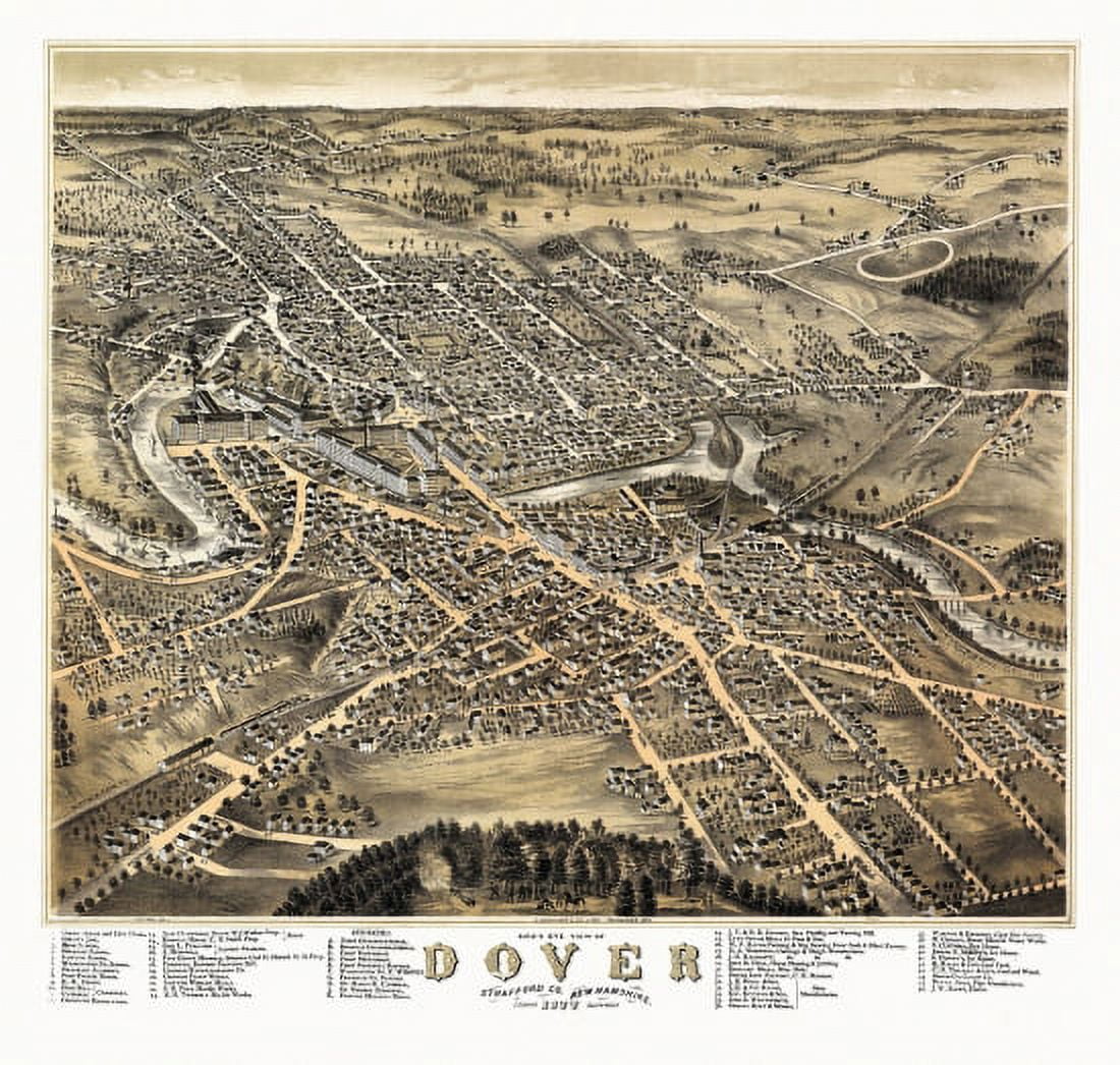 Old Map of Dover New Hampshire 1877 Strafford County Canvas Art - (36 x 54)