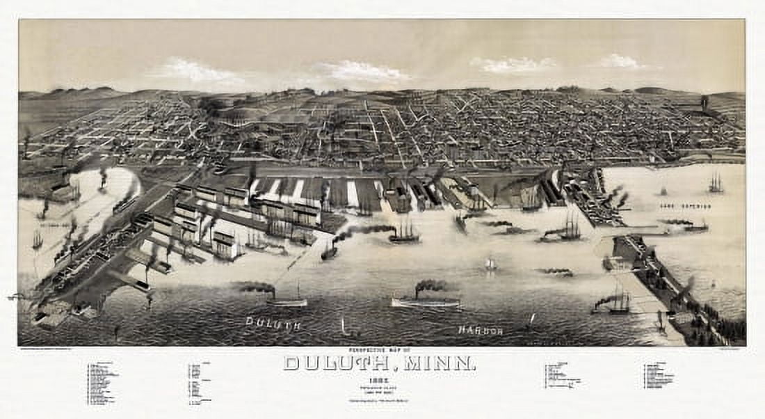 Old Map of Duluth Minnesota 1887 Pine County Canvas Art - (36 x 54)
