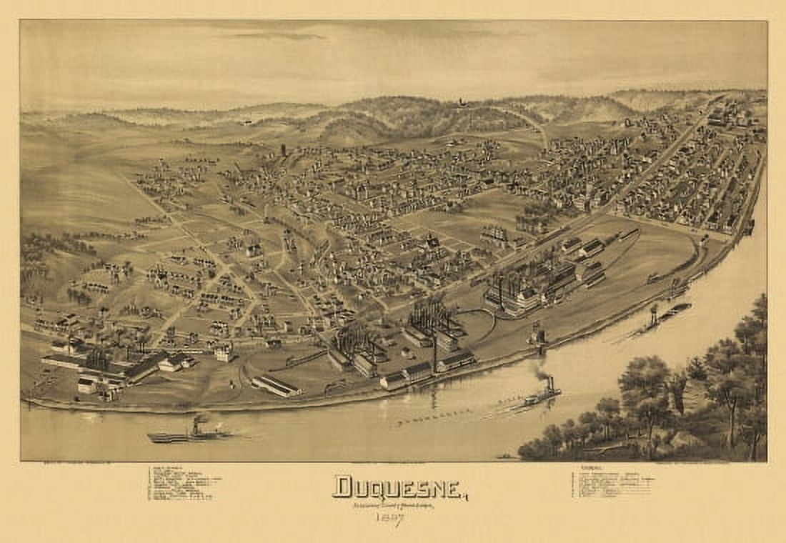 Old Map of Duquesne Pennsylvania 1897 Allegheny County Canvas Art - (18 x 24)
