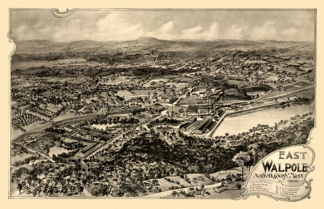 Old Map of East Walpole Massachusetts 1898 Norfolk County Canvas Art - (24 x 36)