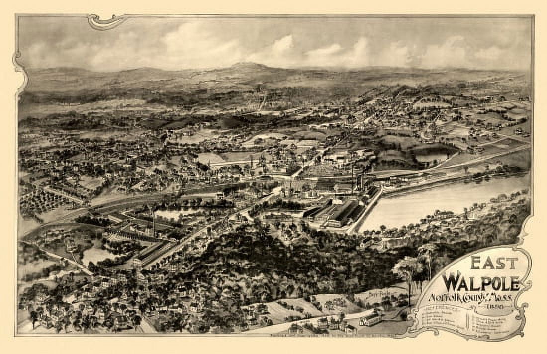Old Map of East Walpole Massachusetts 1898 Norfolk County Canvas Art - (36 x 54)