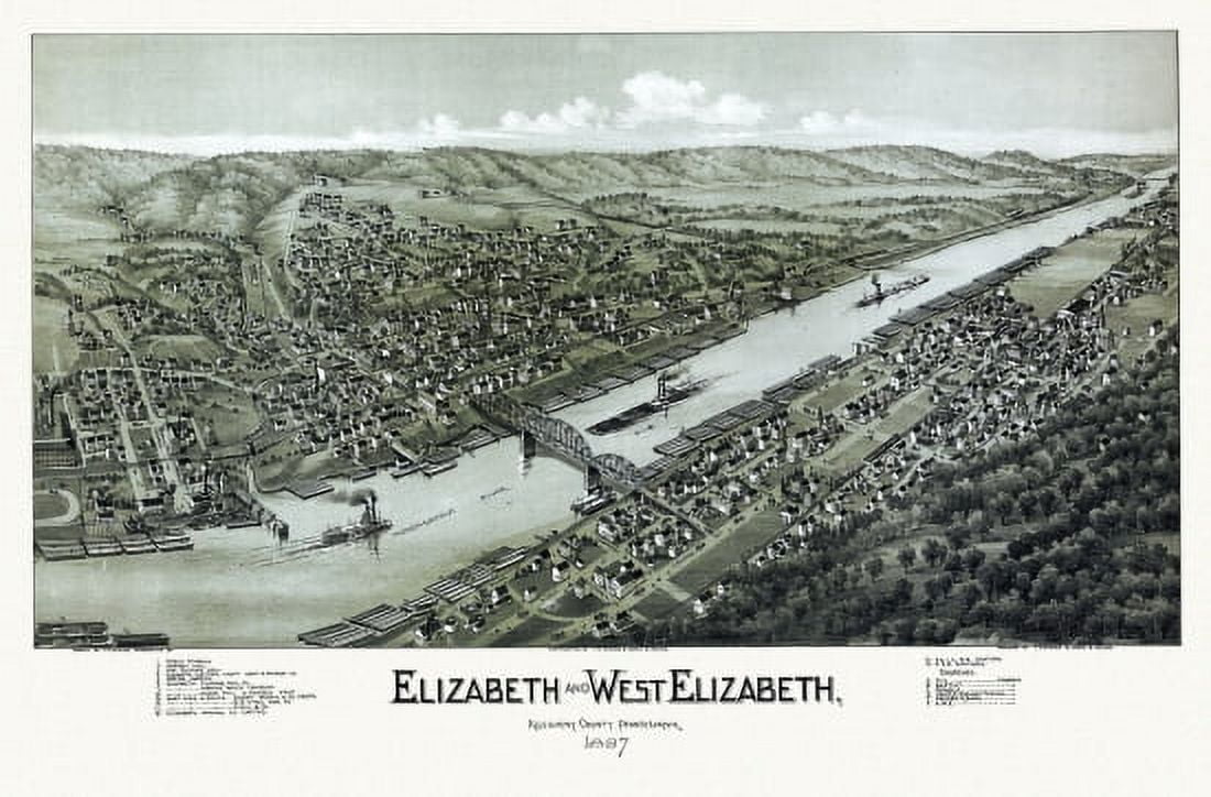 Old Map of Elizabeth Pennsylvania 1897 Allegheny County Canvas Art - (24 x 36)