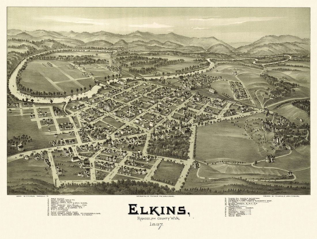 Old Map of Elkins West Virginia 1897 Randolph County Canvas Art - (18 x 24)
