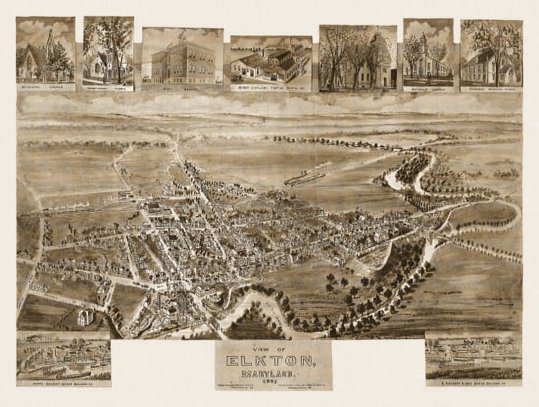 Old Map of Elkton Maryland 1907 Cecil County Canvas Art - (18 x 24)