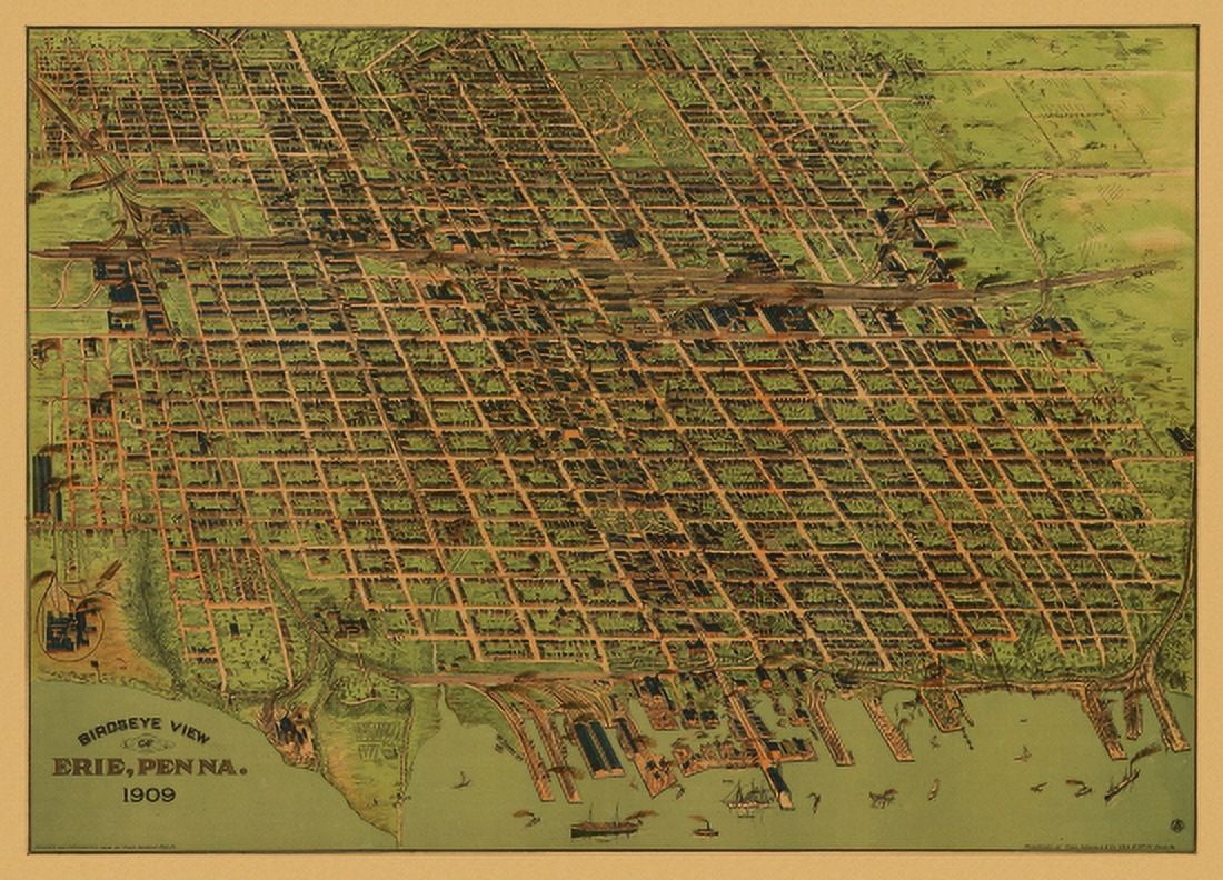 Old Map of Erie Pennsylvania 1909 Erie County Canvas Art - (36 x 54)
