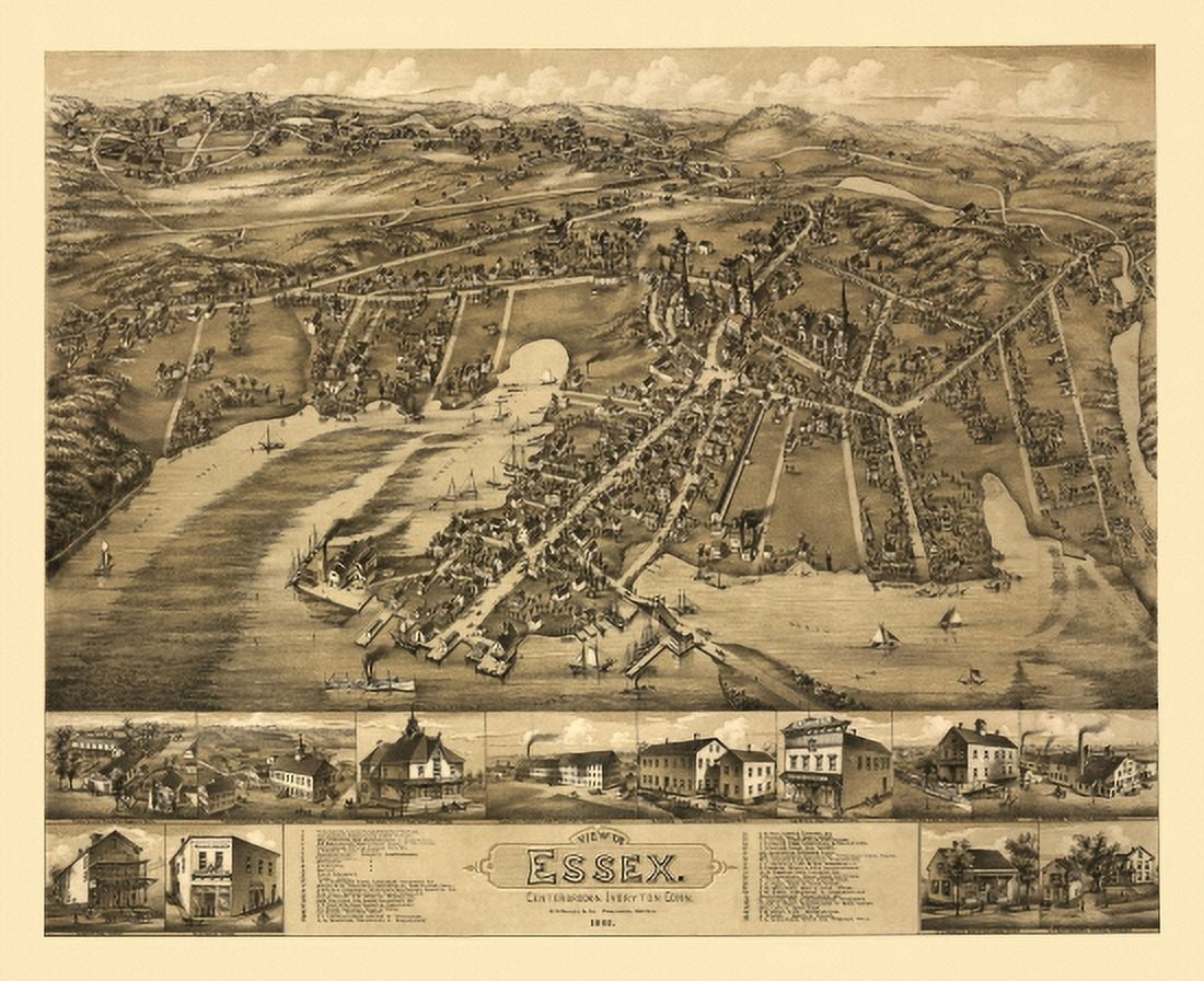 Old Map of Essex Connecticut 1881 Middlesex County Canvas Art - (18 x 24)