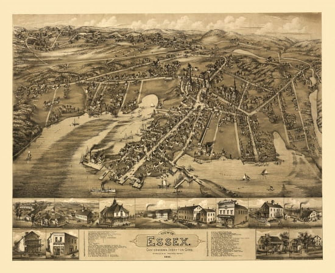 Old Map of Essex Connecticut 1881 Middlesex County Canvas Art - (24 x 36)