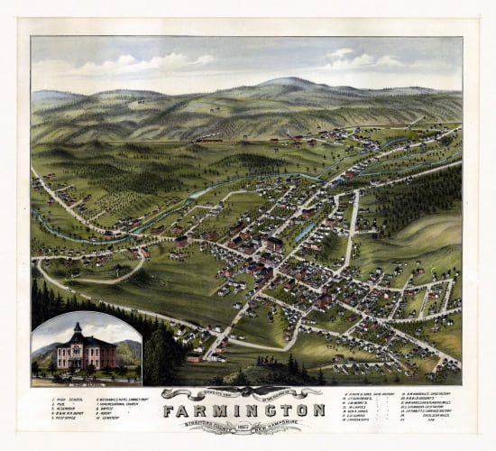 Old Map of Farmington New Hampshire 1877 Stafford County Canvas Art - (18 x 24)