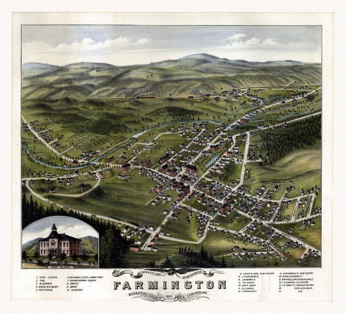 Old Map of Farmington New Hampshire 1877 Stafford County Canvas Art - (24 x 36)