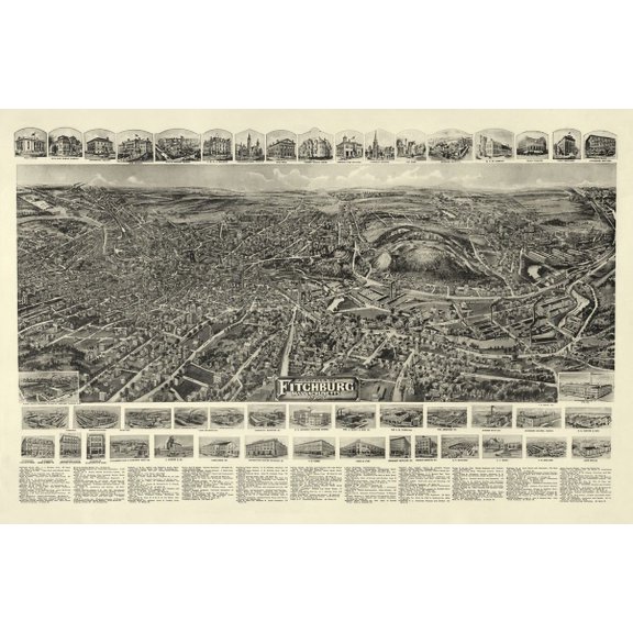 Old Map of Fitchburg Massachusetts 1915 Worcester County Canvas Art - (18 x 24)