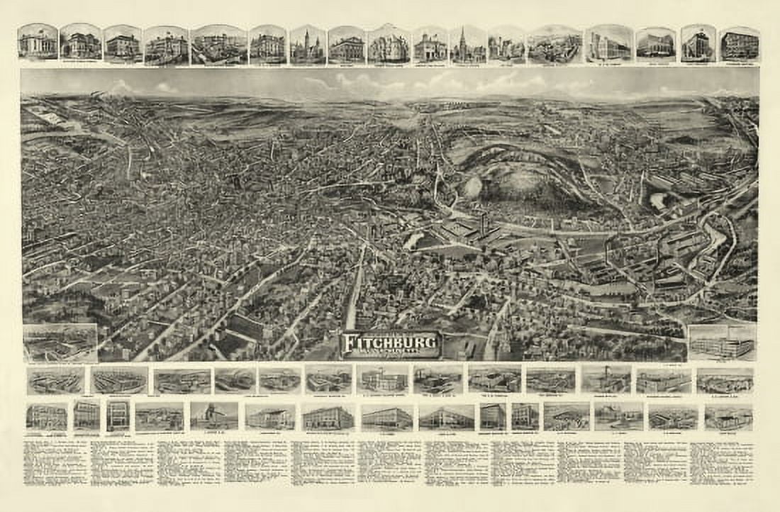 Old Map of Fitchburg Massachusetts 1915 Worcester County Canvas Art - (24 x 36)