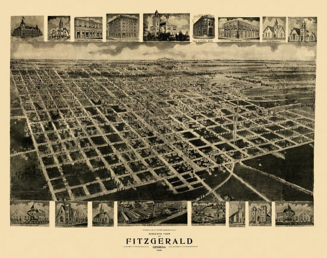 Old Map of Fitzgerald Georgia 1908 Ben Hill County Canvas Art - (18 x 24)