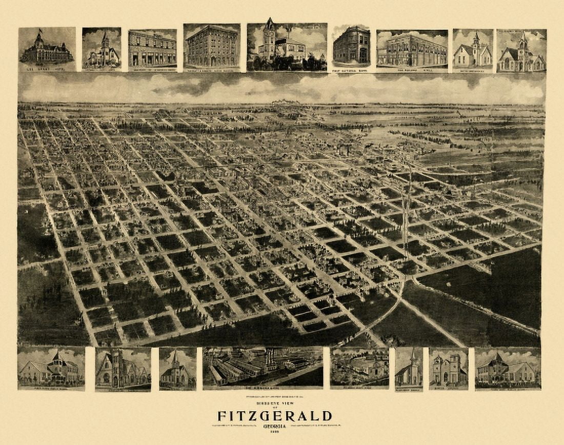 Old Map of Fitzgerald Georgia 1908 Ben Hill County Canvas Art - (24 x 36)