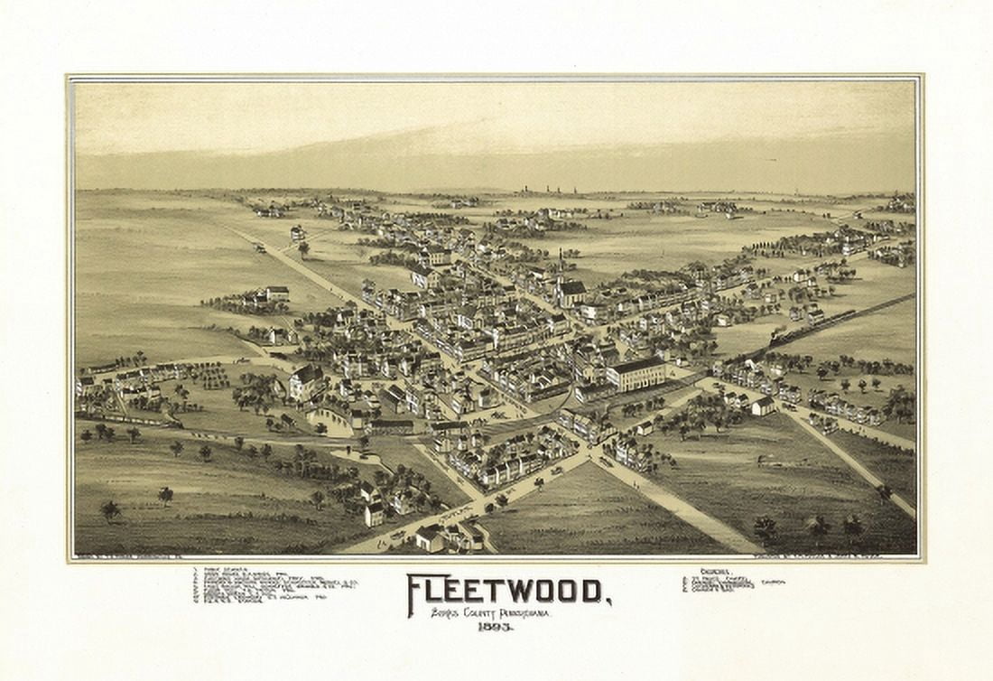 Old Map of Fleetwood Pennsylvania 1893 Berks County Canvas Art - (24 x 36)