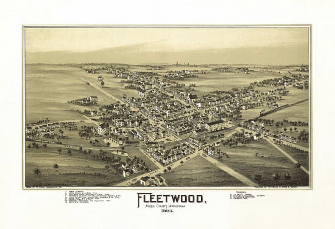 Old Map of Fleetwood Pennsylvania 1893 Berks County Canvas Art -  (36 x 54)