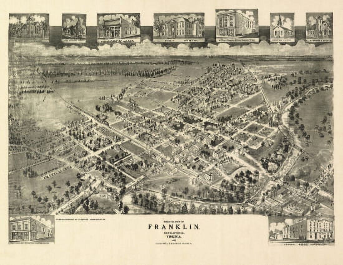 Old Map of Franklin Virginia 1907 Southampton County Canvas Art - (18 x 24)