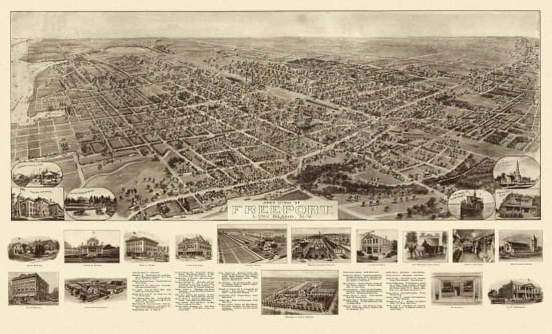 Old Map of Freeport New York 1909 Nassau County Canvas Art - (18 x 24)