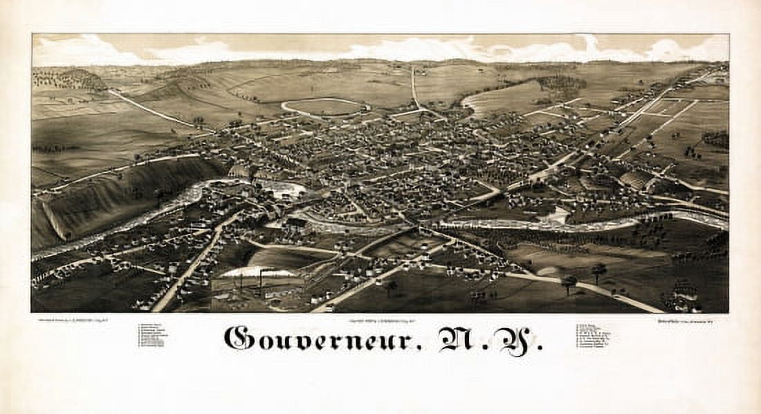 Old Map of Gouverneur New York 1885 Saint Lawrence County Canvas Art - (36 x 54)