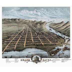 Old Map of Grand Haven Michigan 1874 Ottawa County Canvas Art - (36 x 54)