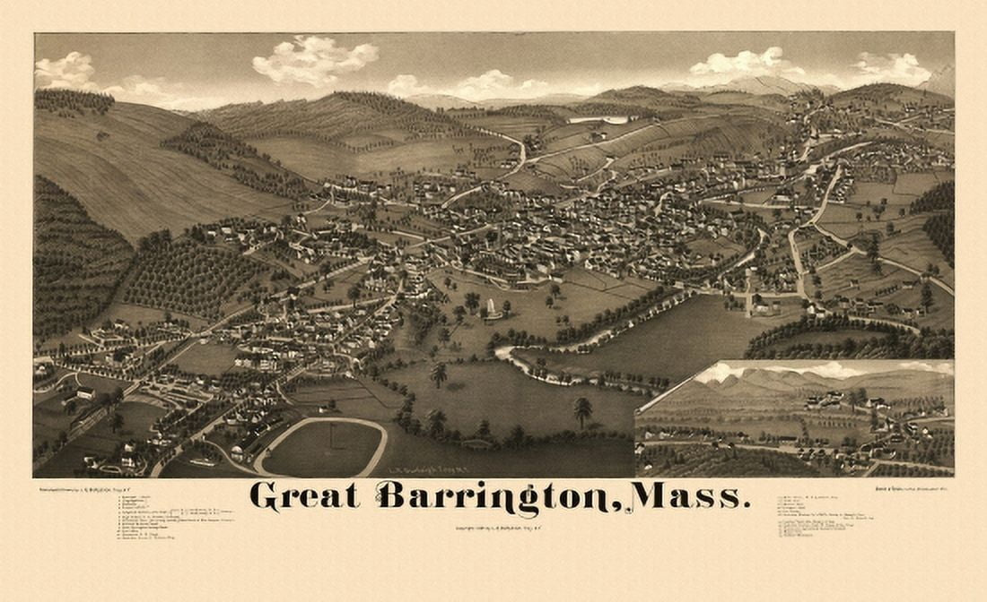Old Map of Great Barrington Massachusetts 1884 Berkshire County Canvas Art - (24 x 36)