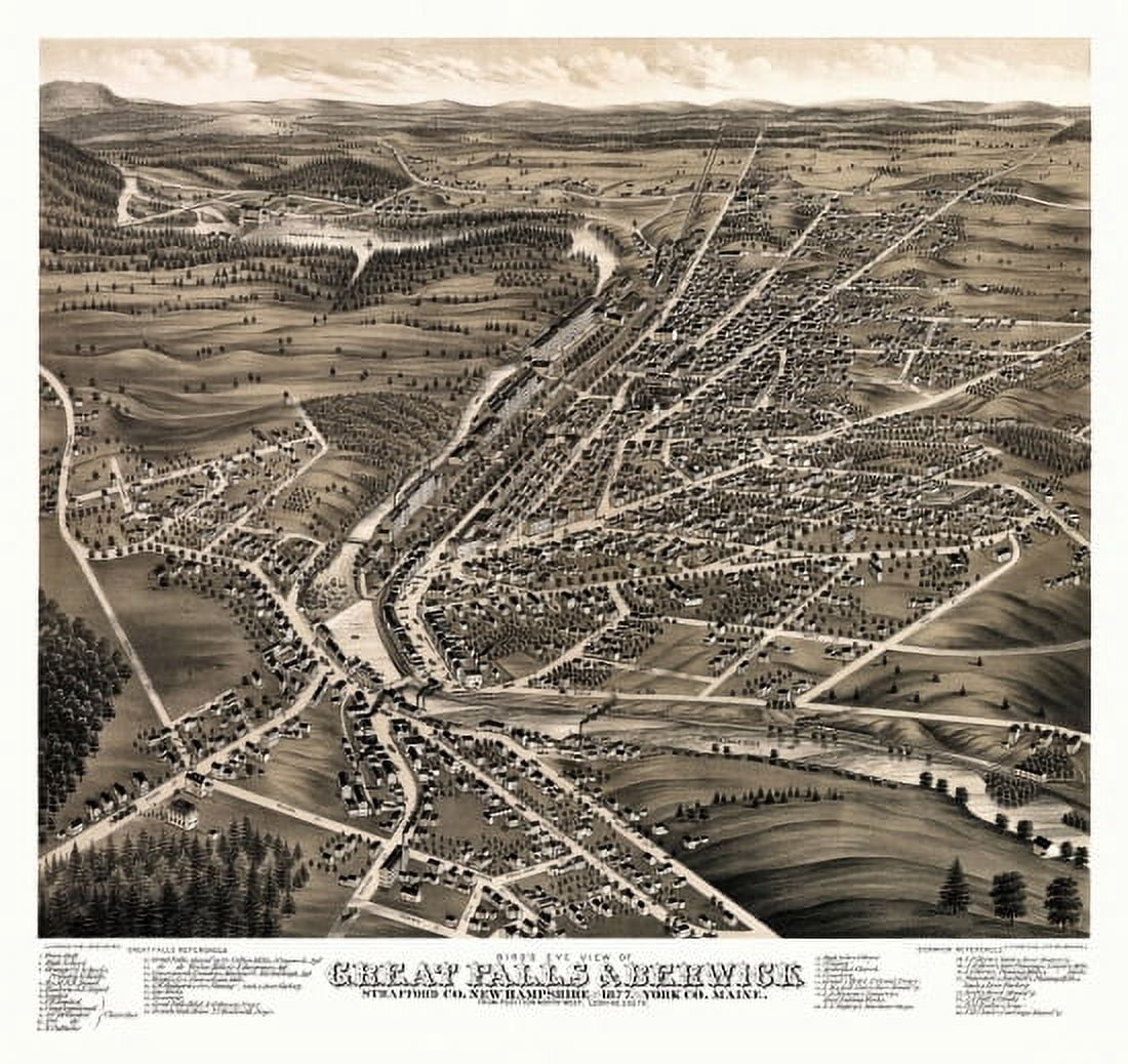 Old Map of Great Falls New Hampshire 1877 Strafford County Canvas Art - (18 x 24)