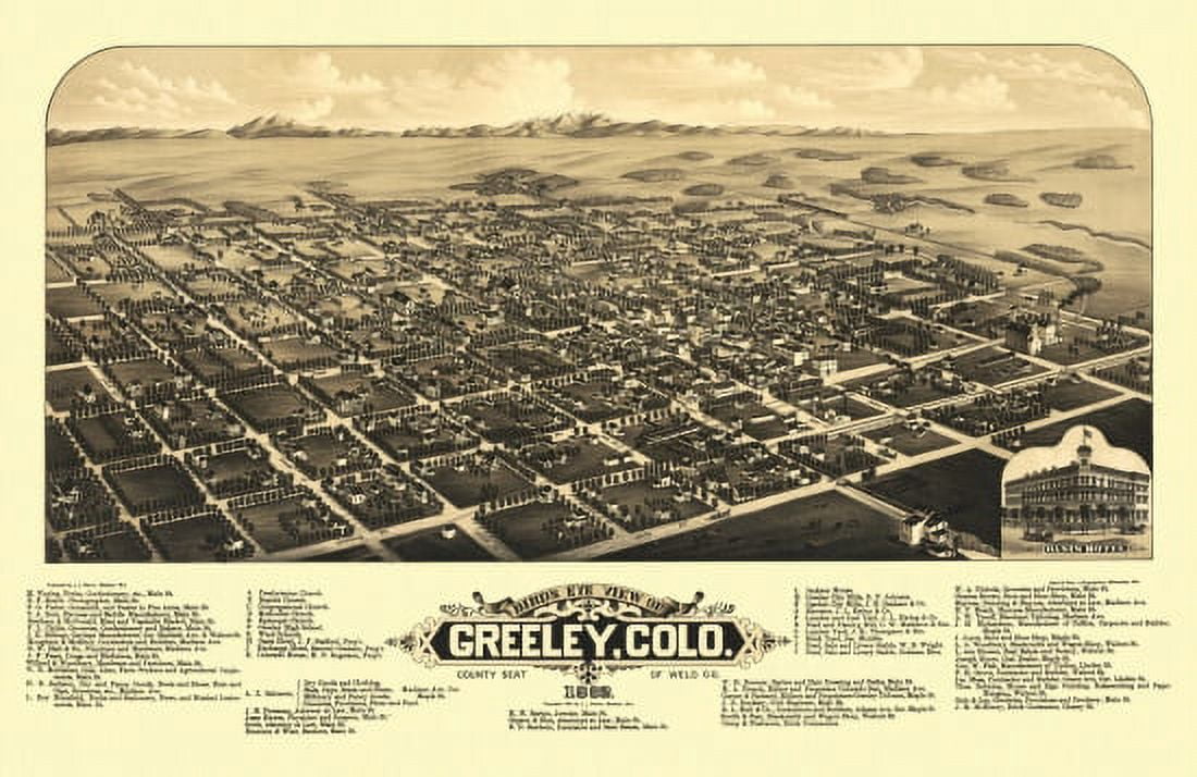 Old Map of Greeley Colorado 1882 Weld County Canvas Art - (18 x 24)