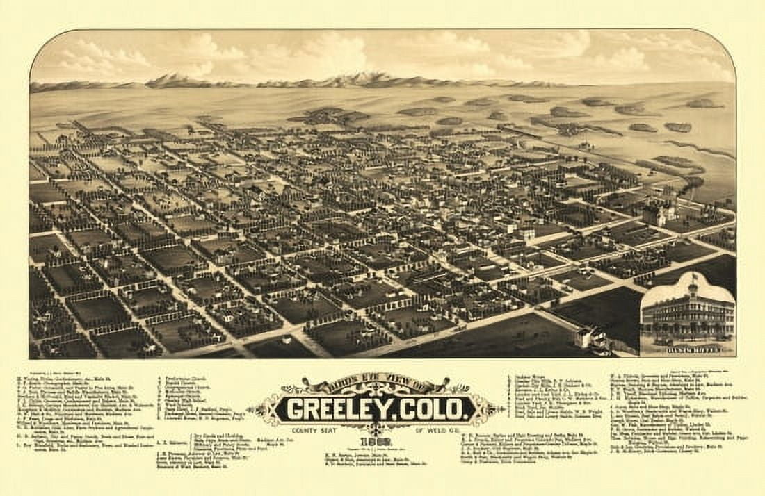 Old Map of Greeley Colorado 1882 Weld County Canvas Art - (24 x 36)