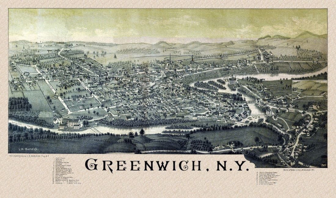 Old Map of Greenwich New York 1885 Washington County Canvas Art - (36 x 54)