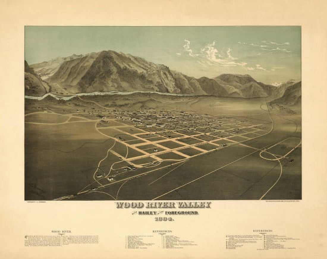 Old Map of Hailey Idaho 1884 Blaine County Canvas Art - (18 x 24)