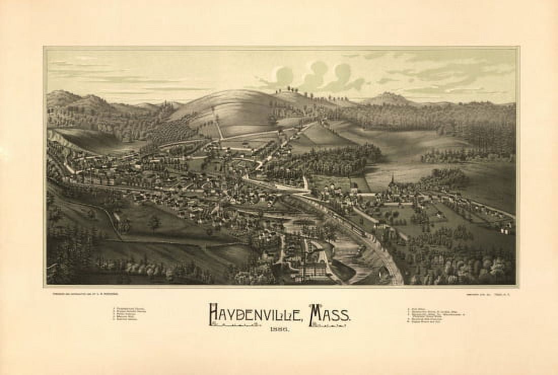 Old Map of Haydenville Massachusetts 1886 Hampshire County Canvas Art -  (18 x 24)