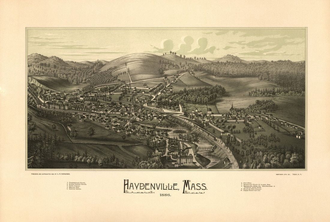 Old Map of Haydenville Massachusetts 1886 Hampshire County Canvas Art - (36 x 54)